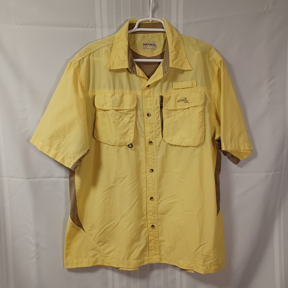 Natural Gear Fishing Shirt Mens L Yellow Short Sleeve Vented Pockets S117-13